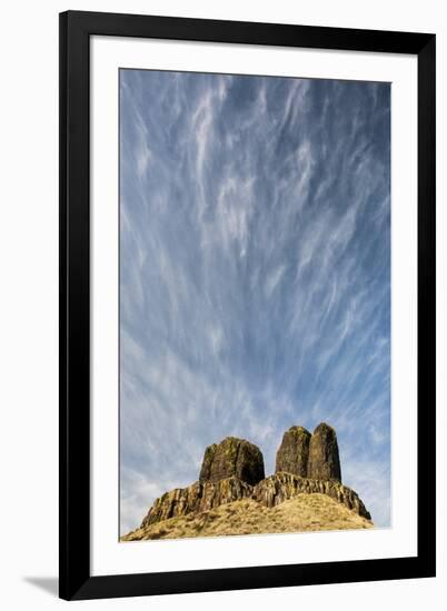 WA, Walla Walla County. Twin Sisters Monument and Streaking Clouds-Brent Bergherm-Framed Photographic Print