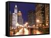 Wacker Drive and Skyline at night, Chicago, Illinois, USA-Alan Klehr-Framed Stretched Canvas