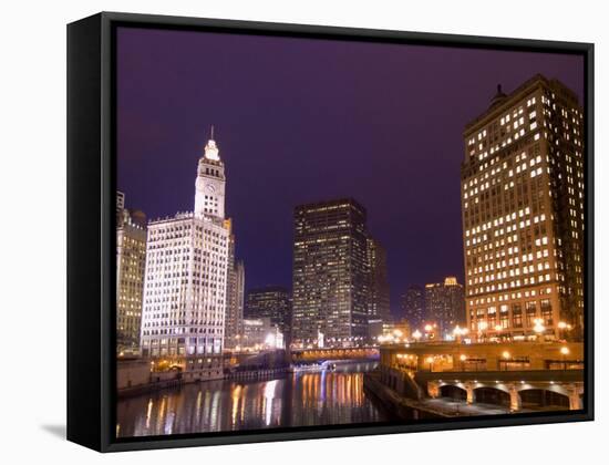 Wacker Drive and Skyline at night, Chicago, Illinois, USA-Alan Klehr-Framed Stretched Canvas