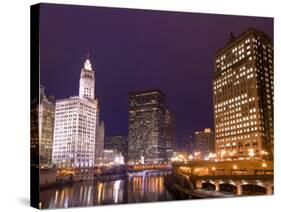 Wacker Drive and Skyline at night, Chicago, Illinois, USA-Alan Klehr-Stretched Canvas