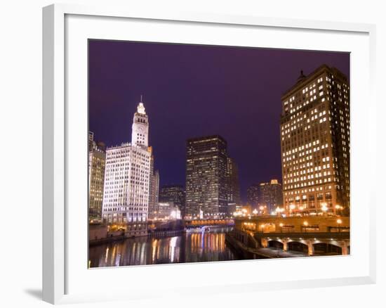 Wacker Drive and Skyline at night, Chicago, Illinois, USA-Alan Klehr-Framed Photographic Print