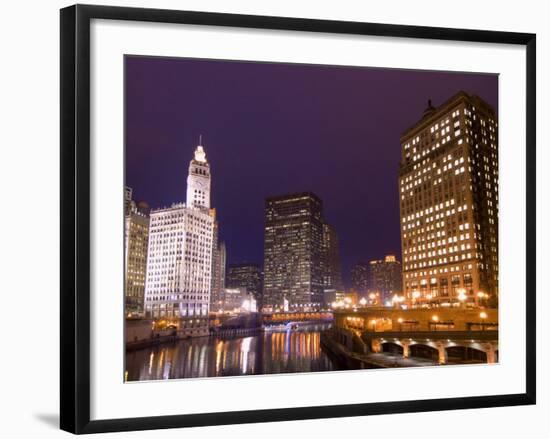 Wacker Drive and Skyline at night, Chicago, Illinois, USA-Alan Klehr-Framed Photographic Print