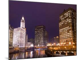 Wacker Drive and Skyline at night, Chicago, Illinois, USA-Alan Klehr-Mounted Photographic Print