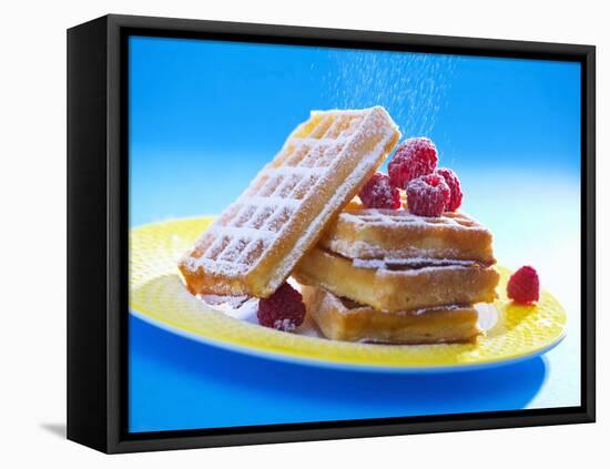 Waffles with Raspberries and Icing Sugar-null-Framed Stretched Canvas