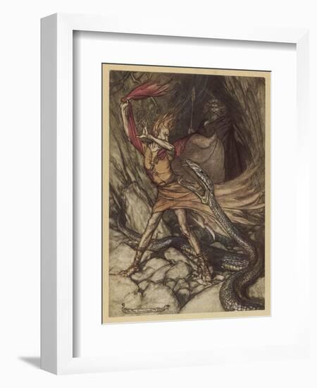 Wagner, Ring, Dragon-Arthur Rackham-Framed Art Print