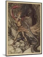 Wagner, Ring, Dragon-Arthur Rackham-Mounted Art Print