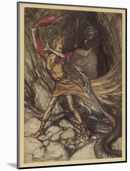 Wagner, Ring, Dragon-Arthur Rackham-Mounted Art Print