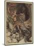 Wagner, Ring, Dragon-Arthur Rackham-Mounted Art Print