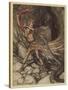 Wagner, Ring, Dragon-Arthur Rackham-Stretched Canvas