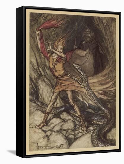 Wagner, Ring, Dragon-Arthur Rackham-Framed Stretched Canvas