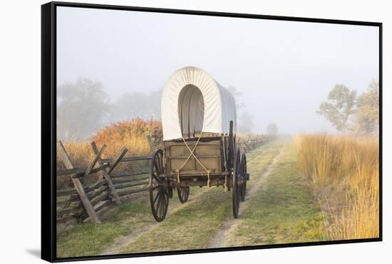 Wagon along the Oregon Trail at Whitman Mission, Walla Walla, Washington State-Brent Bergherm-Framed Stretched Canvas