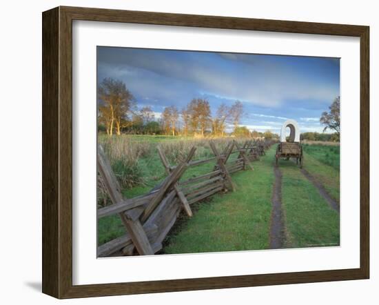 Wagon at Sunrise Along the Oregon Trail, Walla Walla County, WA USA-Brent Bergherm-Framed Photographic Print