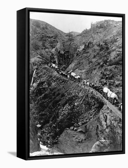 Wagon Train on Mountain Pass-null-Framed Stretched Canvas