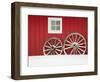 Wagon Wheels on Snow Against Stable-Stuart Westmorland-Framed Photographic Print