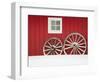 Wagon Wheels on Snow Against Stable-Stuart Westmorland-Framed Photographic Print