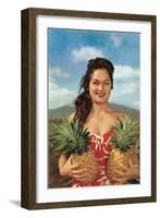 Wahini with Pineapples, Hawaii-null-Framed Art Print