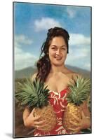 Wahini with Pineapples, Hawaii-null-Mounted Art Print