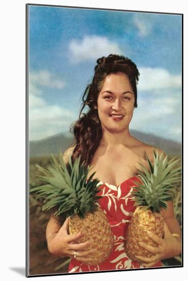 Wahini with Pineapples, Hawaii-null-Mounted Art Print