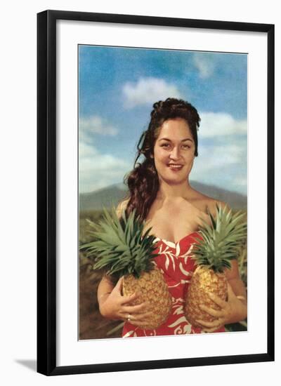 Wahini with Pineapples, Hawaii-null-Framed Art Print