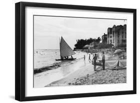 Waikiki Beach and Boats Honolulu, Hawaii Photograph - Honolulu, HI-Lantern Press-Framed Art Print