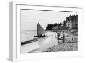 Waikiki Beach and Boats Honolulu, Hawaii Photograph - Honolulu, HI-Lantern Press-Framed Art Print