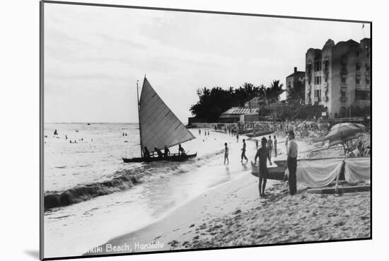 Waikiki Beach and Boats Honolulu, Hawaii Photograph - Honolulu, HI-Lantern Press-Mounted Art Print