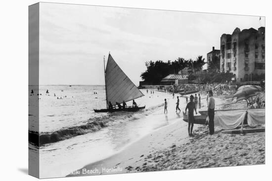 Waikiki Beach and Boats Honolulu, Hawaii Photograph - Honolulu, HI-Lantern Press-Stretched Canvas