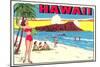 Waikiki Beach and Diamond Head, Hawaii-null-Mounted Art Print