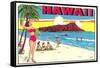 Waikiki Beach and Diamond Head, Hawaii-null-Framed Stretched Canvas