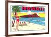 Waikiki Beach and Diamond Head, Hawaii-null-Framed Premium Giclee Print