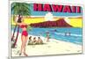 Waikiki Beach and Diamond Head, Hawaii-null-Mounted Premium Giclee Print