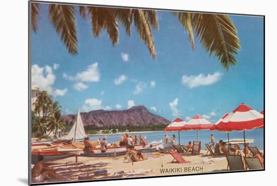 Waikiki Beach and Diamond Head, Hawaii-null-Mounted Art Print