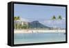 Waikiki Beach and Diamond Head, Waikiki, Honolulu, Oahu, Hawaii, United States of America, Pacific-Michael DeFreitas-Framed Stretched Canvas