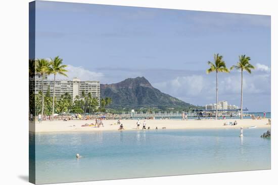 Waikiki Beach and Diamond Head, Waikiki, Honolulu, Oahu, Hawaii, United States of America, Pacific-Michael DeFreitas-Stretched Canvas