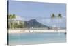 Waikiki Beach and Diamond Head, Waikiki, Honolulu, Oahu, Hawaii, United States of America, Pacific-Michael DeFreitas-Stretched Canvas