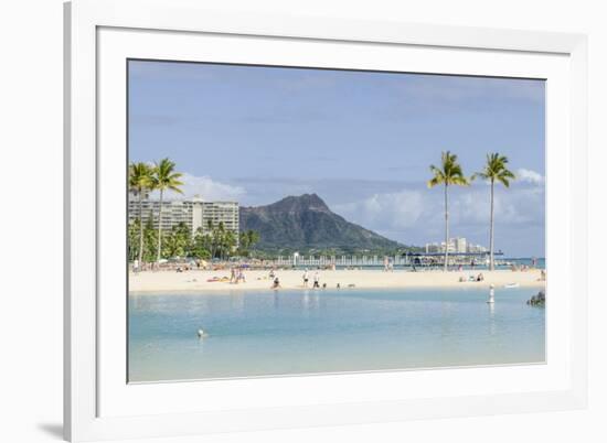 Waikiki Beach and Diamond Head, Waikiki, Honolulu, Oahu, Hawaii, United States of America, Pacific-Michael DeFreitas-Framed Photographic Print