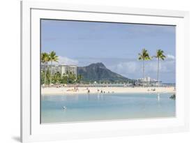 Waikiki Beach and Diamond Head, Waikiki, Honolulu, Oahu, Hawaii, United States of America, Pacific-Michael DeFreitas-Framed Photographic Print