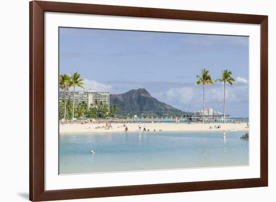 Waikiki Beach and Diamond Head, Waikiki, Honolulu, Oahu, Hawaii, United States of America, Pacific-Michael DeFreitas-Framed Photographic Print