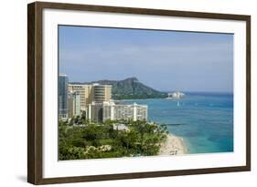 Waikiki Beach and Diamond Head, Waikiki, Honolulu, Oahu, Hawaii, United States of America, Pacific-Michael DeFreitas-Framed Photographic Print