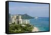 Waikiki Beach and Diamond Head, Waikiki, Honolulu, Oahu, Hawaii, United States of America, Pacific-Michael DeFreitas-Framed Stretched Canvas