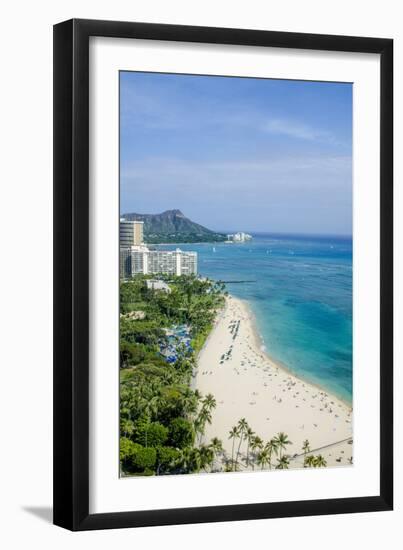 Waikiki Beach and Diamond Head, Waikiki, Honolulu, Oahu, Hawaii, United States of America, Pacific-Michael DeFreitas-Framed Premium Photographic Print