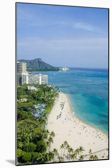 Waikiki Beach and Diamond Head, Waikiki, Honolulu, Oahu, Hawaii, United States of America, Pacific-Michael DeFreitas-Mounted Photographic Print