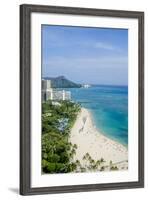 Waikiki Beach and Diamond Head, Waikiki, Honolulu, Oahu, Hawaii, United States of America, Pacific-Michael DeFreitas-Framed Photographic Print