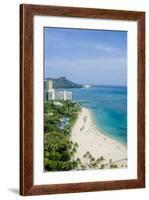 Waikiki Beach and Diamond Head, Waikiki, Honolulu, Oahu, Hawaii, United States of America, Pacific-Michael DeFreitas-Framed Photographic Print