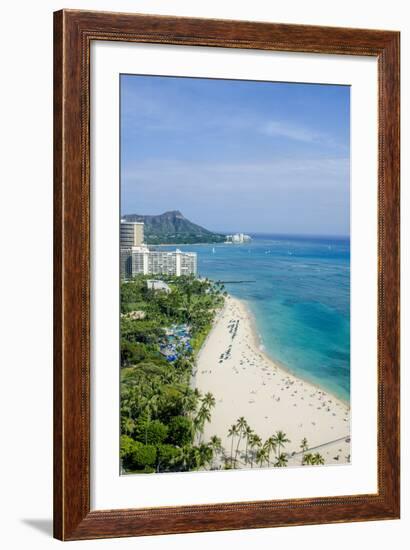 Waikiki Beach and Diamond Head, Waikiki, Honolulu, Oahu, Hawaii, United States of America, Pacific-Michael DeFreitas-Framed Photographic Print