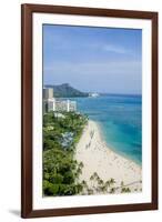 Waikiki Beach and Diamond Head, Waikiki, Honolulu, Oahu, Hawaii, United States of America, Pacific-Michael DeFreitas-Framed Photographic Print