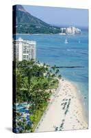 Waikiki Beach and Diamond Head, Waikiki, Honolulu, Oahu, Hawaii, United States of America, Pacific-Michael DeFreitas-Stretched Canvas