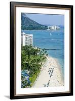 Waikiki Beach and Diamond Head, Waikiki, Honolulu, Oahu, Hawaii, United States of America, Pacific-Michael DeFreitas-Framed Photographic Print