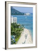 Waikiki Beach and Diamond Head, Waikiki, Honolulu, Oahu, Hawaii, United States of America, Pacific-Michael DeFreitas-Framed Photographic Print