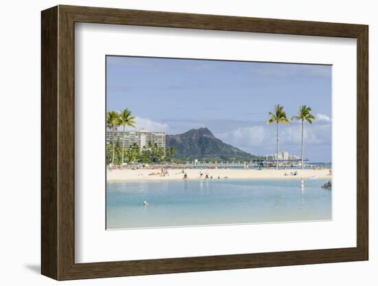 Waikiki Beach and Diamond Head, Waikiki, Honolulu, Oahu, Hawaii, United States of America, Pacific-Michael DeFreitas-Framed Photographic Print